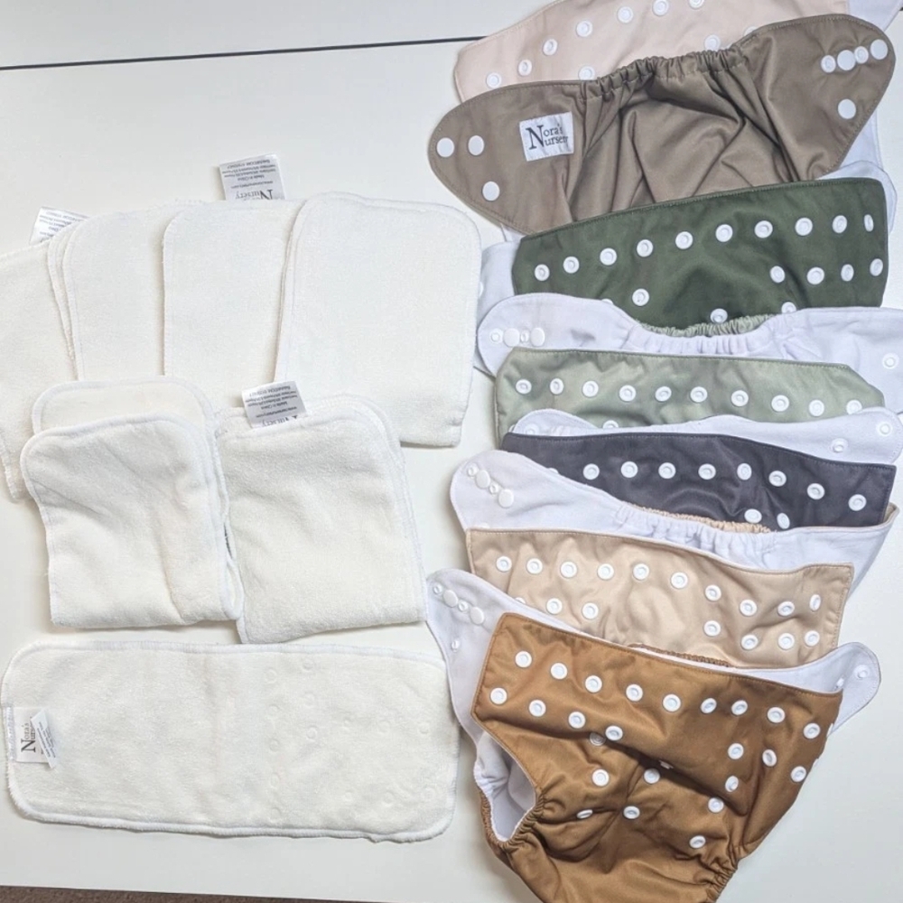 Nora's Nursery Pocket Diapers Size 35-55lbs With Bamboo Inserts, 7 Count. NWOT